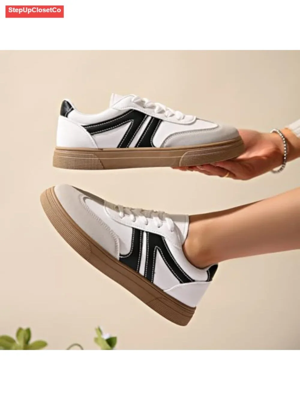 Women Retro Gum Sole Fashion Sneakers PU Leather Non Slip Tennis Skate Shoes